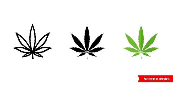 Cannabis-Marihuana-Ganja-Symbol von 3 Arten Farbe, schwarz und weiß, umreißen. Isoliertes Vektorzeichensymbol. — Stockvektor