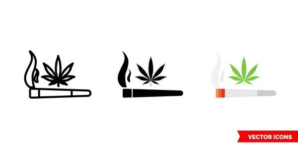 Cannabis-Marihuana-Ganja-Raucher-Symbol von 3 Arten Farbe, schwarz und weiß, Umriss. Isoliertes Vektorzeichensymbol. — Stockvektor