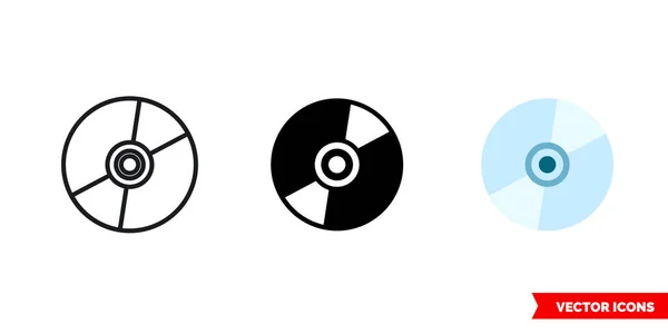 Icône DVD de 3 types de couleur, noir et blanc, contour. Symbole de signe vectoriel isolé. — Image vectorielle