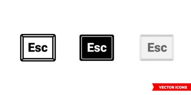 Esc düğme simgesi 3 tip renk, siyah ve beyaz, özet. İzole vektör işareti sembolü.