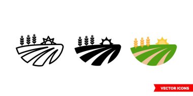 Alan simgesi 3 tip. İzole vektör işareti sembolü. Tarla, güneş ve darı.