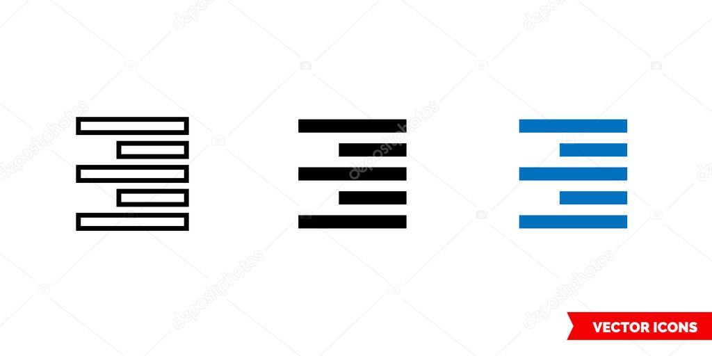 Align right icon of 3 types. Isolated vector sign symbol.