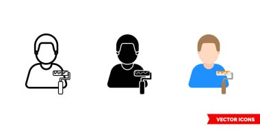 3 tip ev boyacısı ikonu. İzole vektör işareti sembolü.