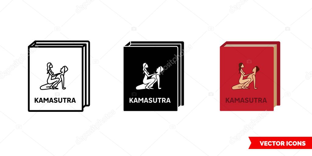 Kamasutra book icon of 3 types. Isolated vector sign symbol.