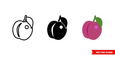 Üç tip erik ikonu, siyah-beyaz, dış hatlar. İzole vektör işareti sembolü.