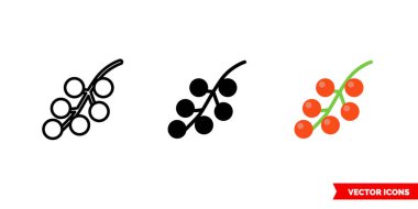 Kırmızı kuşüzümü simgesi, 3 tip renk, siyah ve beyaz, ana hatları. İzole vektör işareti sembolü.