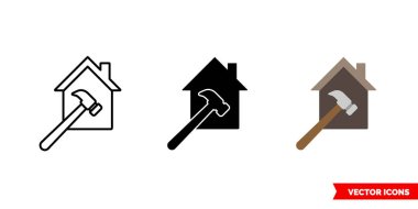 Renkli, siyah-beyaz, üç tip inşaat ikonu. İzole vektör işareti sembolü.