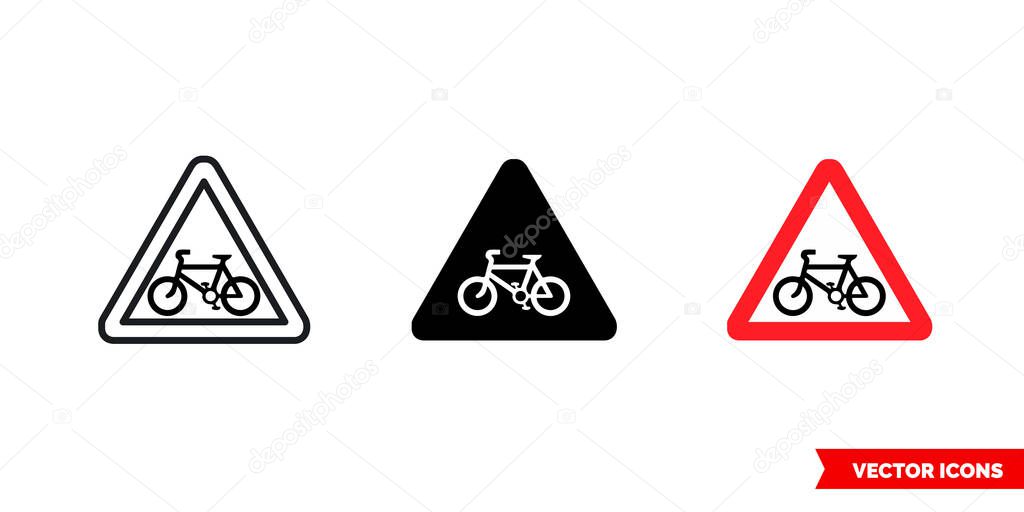 Bicycle crossing warning sign icon of 3 types. Isolated vector sign symbol.