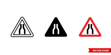 Yol 3 tipli her iki tarafta da daralıyor. İzole vektör işareti sembolü.