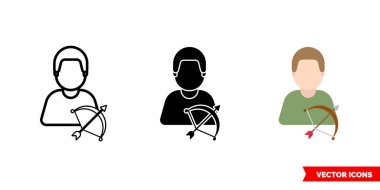 Okçu ikonu, 3 tip. İzole vektör işareti sembolü.