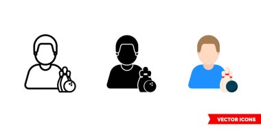 3 tip bowling ikonu. İzole vektör işareti sembolü.