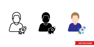 3 tip kozmonot astronot ikonu. İzole vektör işareti sembolü.