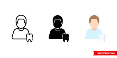 3 tip diş hekimi simgesi. İzole vektör işareti sembolü.