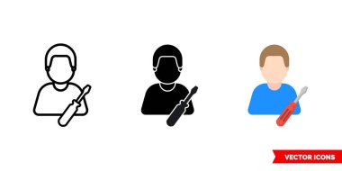 3 tip makine mühendisi ikonu. İzole vektör işareti sembolü.