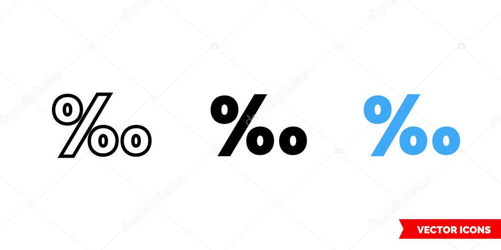 Per mille sign icon of 3 types. Isolated vector sign symbol.