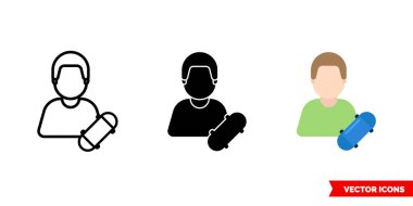 3 tip kaykaycı ikonu. İzole vektör işareti sembolü.