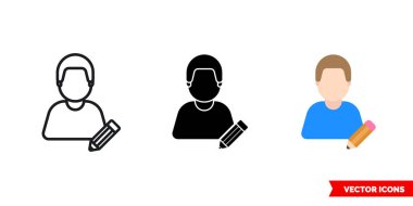 3 tip öğrenci ikonu var. İzole vektör işareti sembolü.