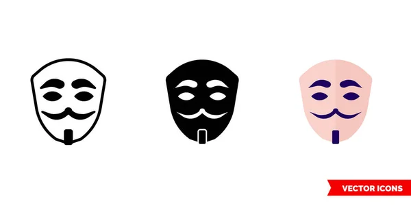 Icona maschera anonima di 3 tipi di colore, bianco e nero, contorno. Simbolo del segno vettoriale isolato. — Vettoriale Stock