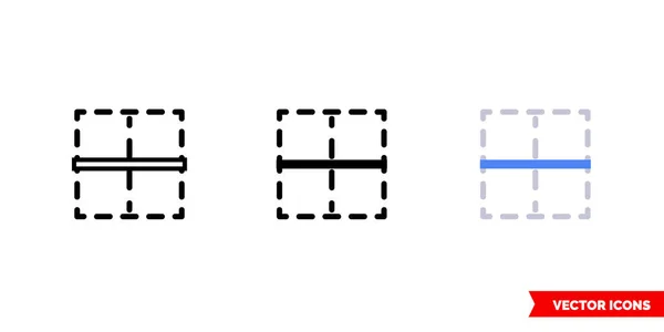 Icono horizontal fronterizo de 3 tipos de color, blanco y negro, contorno. Signo vectorial aislado símbolo. — Vector de stock