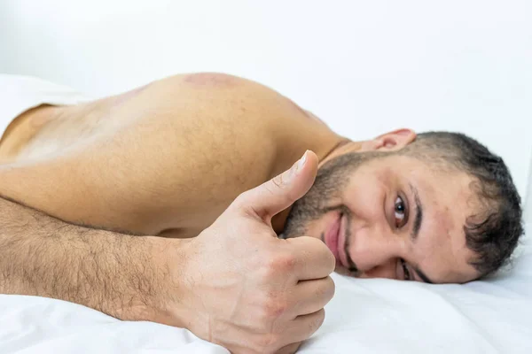 Arabic Muslim Feeling Relax Cupping His Back — Stock Photo, Image