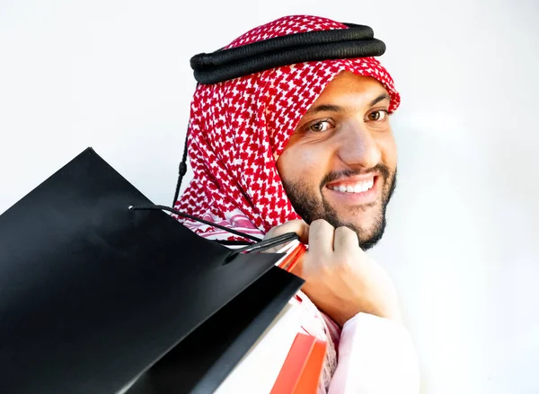 Arabský Muž Držící Nákupní Tašky Nákupu Nějaké Věci Obchoďáku — Stock fotografie