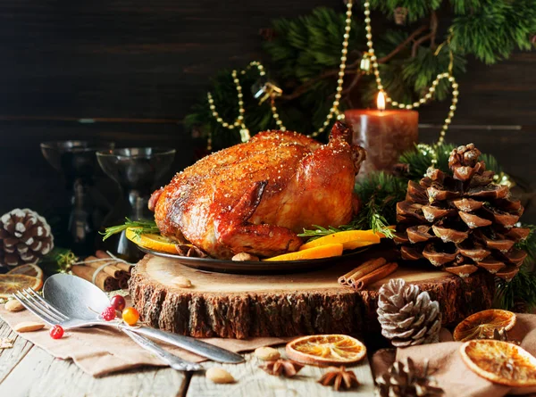 Baked turkey for Christmas Dinner or New Year space for text