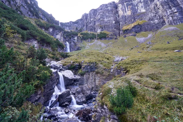 Switzerland Alps Graubuenden Mountain Scenery with Waterfalls Lag da Pigniu — Stock Photo, Image