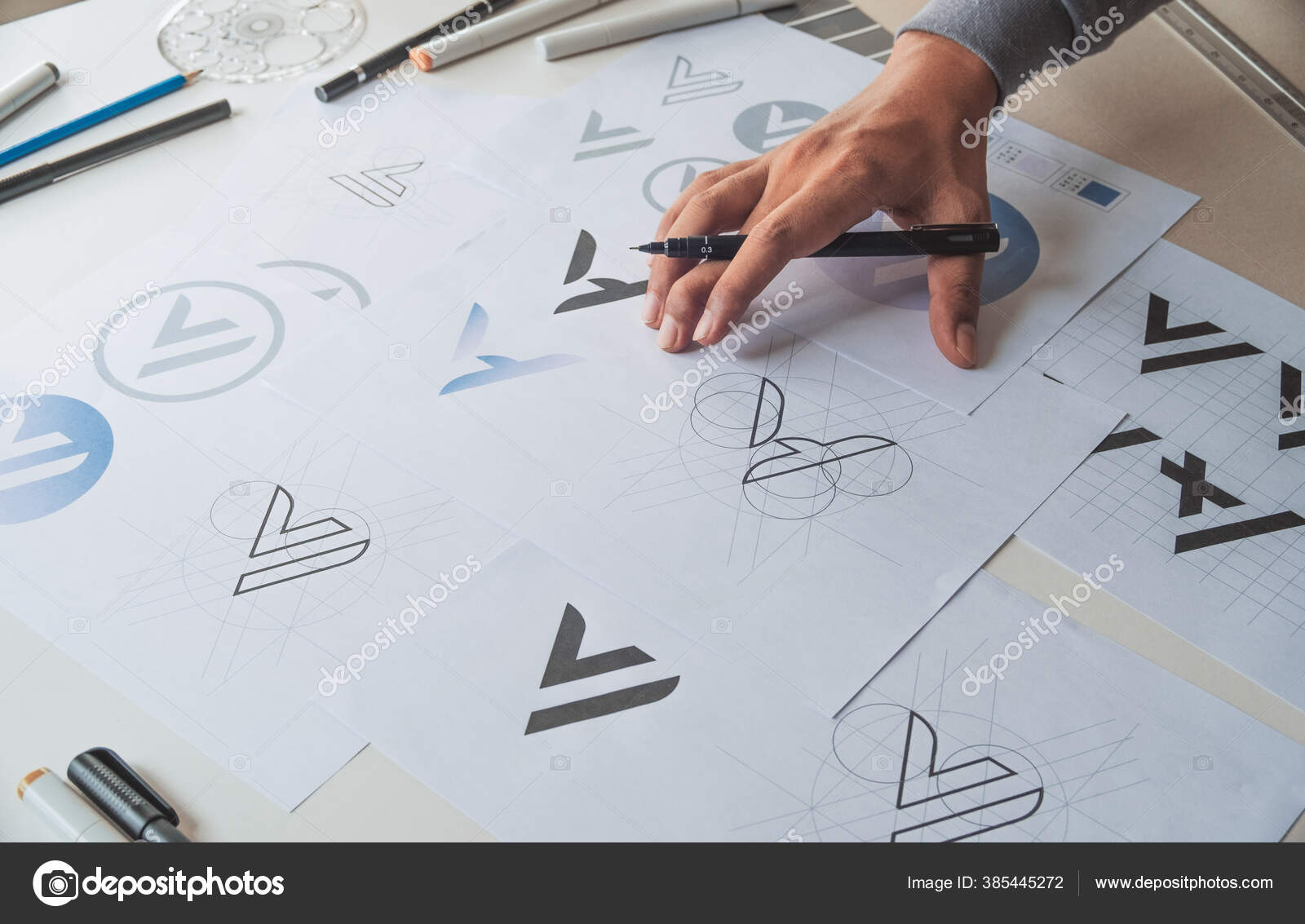 Graphic Designer Creative Design Sketch Drawing Logo Trademark Brand  Workspace Stock Photo - Download Image Now - iStock