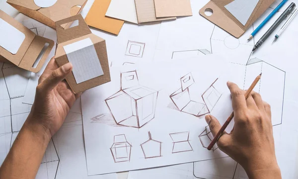 Designer Croquis Dessin Design Brown Artisanat Carton Produit Papier Emballage — Photo