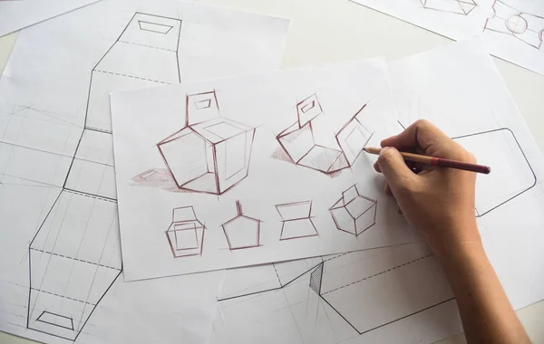 Designer Skizzen Zeichnung Design Brown Craft Pappe Papier Produkt Öko — Stockfoto