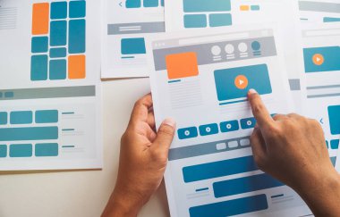 Web sitesi tasarımcısı Yaratıcı Planlama Uygulaması Geliştirme taslağı taslak çizim şablonu prototip çerçeve tasarım stüdyosu. Kullanıcı deneyimi kavramı .