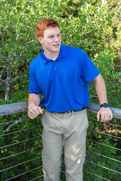 Handsome Red Headed Young Man Posing His High School Graduation — Stock Fotó