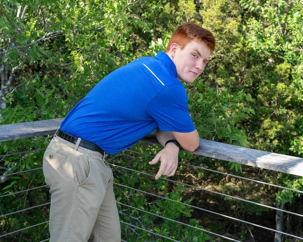 Handsome Red Headed Young Man Posing His High School Graduation — Stock Fotó