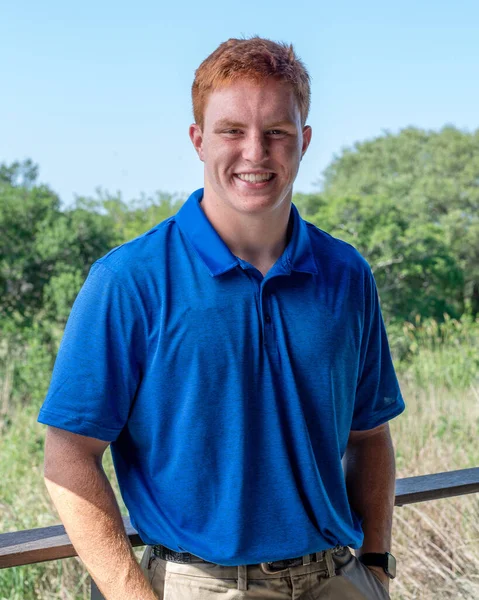 Handsome Red Headed Young Man Posing His High School Graduation — Stock Fotó