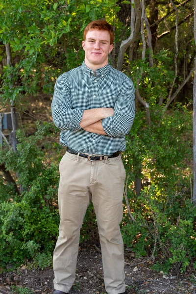 Handsome Red Headed Young Man Posing His High School Graduation — Stock Fotó