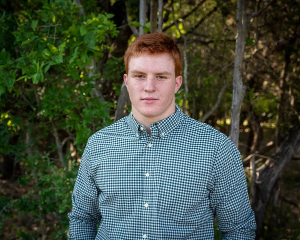 Handsome Red Headed Young Man Posing His High School Graduation — Stockfoto