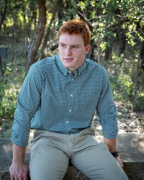 Handsome Red Headed Young Man Posing His High School Graduation — Stockfoto