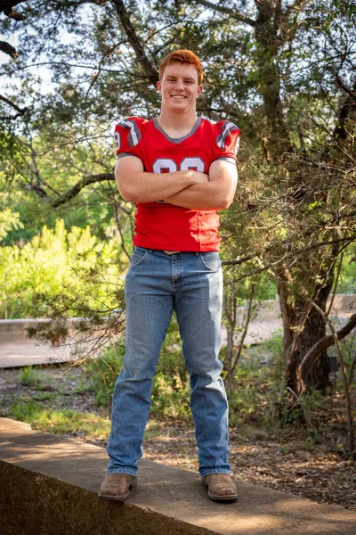 Handsome Red Headed Young Man Posing His High School Graduation — Stockfoto