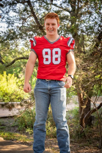 Handsome Red Headed Young Man Posing His High School Graduation — Stockfoto