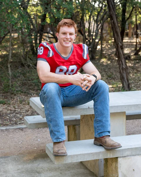 Handsome Red Headed Young Man Posing His High School Graduation — Stockfoto