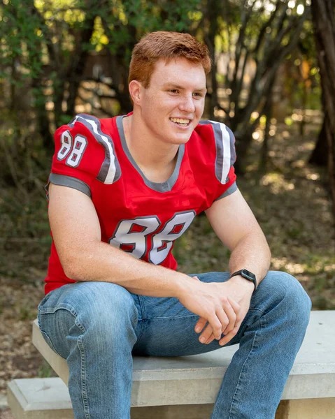 Handsome Red Headed Young Man Posing His High School Graduation — Stockfoto