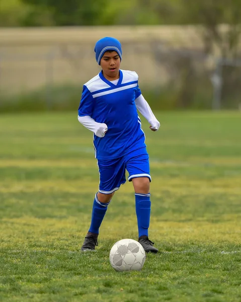 Athletic Ung Gutt Lage Fantastiske Skuespill Fotballkamp – stockfoto