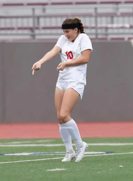 Young Attractive Athletic Girl Playing Soccer Game — Stock Photo, Image