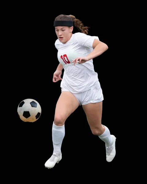 Joven Chica Atlética Atractiva Jugando Fútbol Juego —  Fotos de Stock