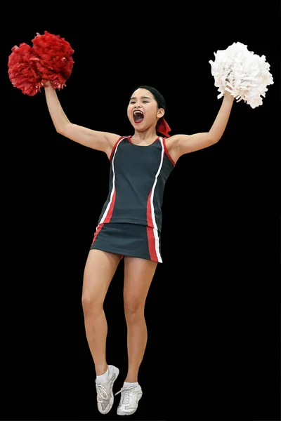 Schattig Aziatisch Amerikaans Cheerleader Presteren Een Middelbare School Voetbal Spel — Stockfoto