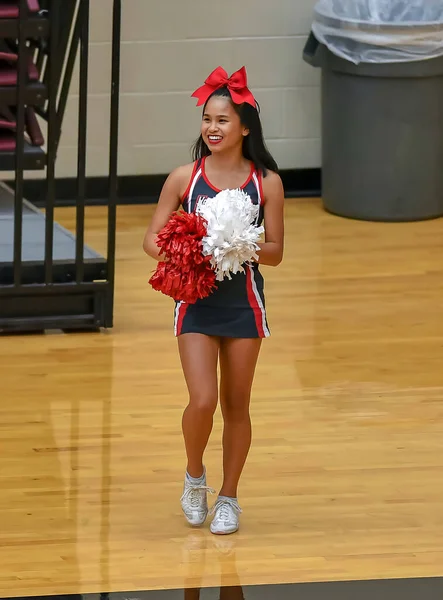 Cute Asian American Cheerleader Performing High School Game — Stock Photo, Image