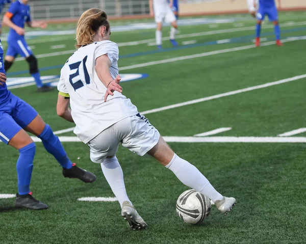 High School Girls Competing Soccer Match — Stock Photo, Image