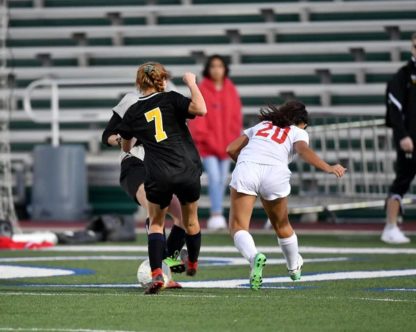 High School Girls Competing Soccer Match — Stock Photo, Image