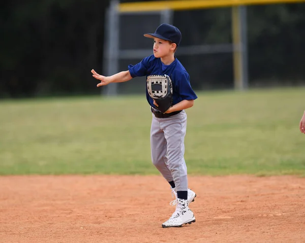 Zdjęcie Akcji Przystojny Młody Baseballista Podejmowania Niesamowite Gry Podczas Meczu — Zdjęcie stockowe