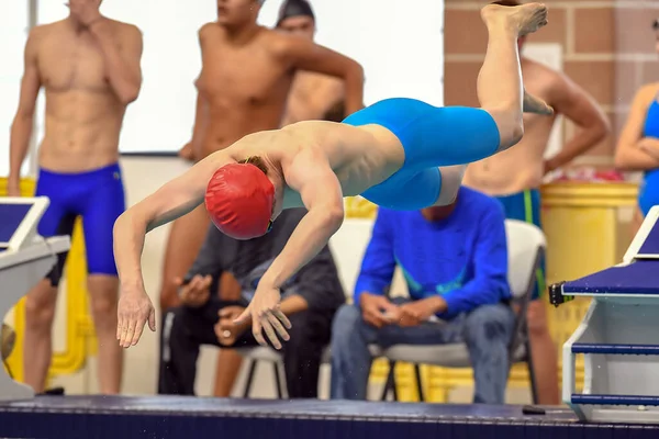 Boy Swimmers Competindo Encontro Natação Sul Texas — Fotografia de Stock